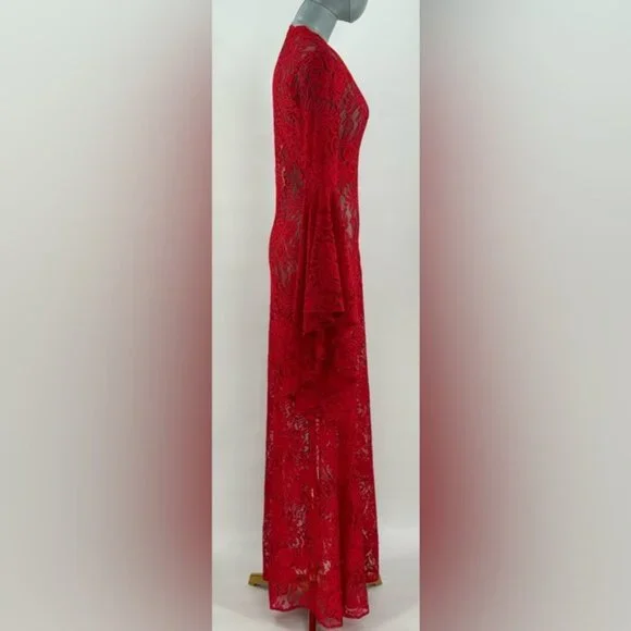 🆕 ALEXANDRA MIRO 🧿 NWOT Kara Long Boylen Sleeve Kaftan, Red Lace - Sz XS - Picture 5 of 14
